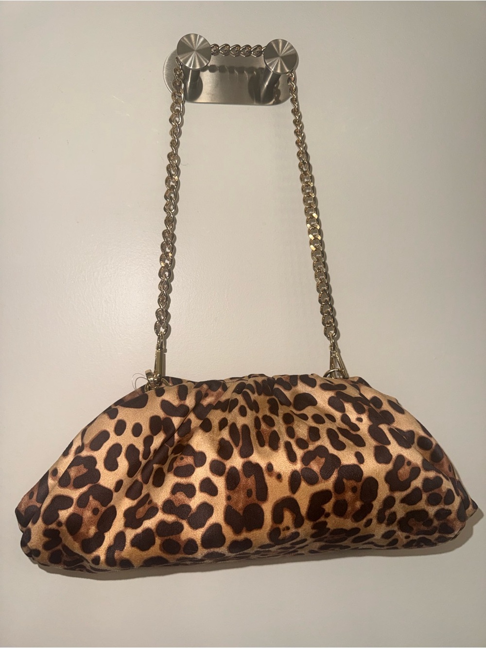 INC International Concepts Leopard-Print Satin Clutch with Gold Chain